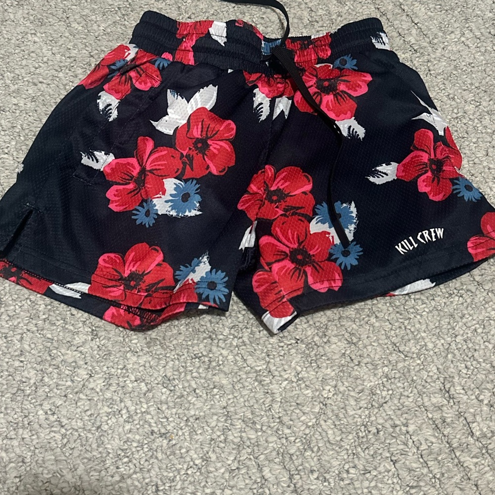 Kill Crew MUAY THAI SHORTS (MID THIGH CUT) FLORAL - BLACK
